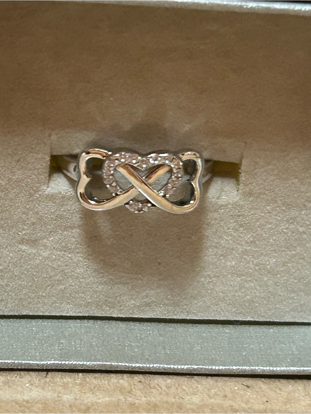 Zales Silver Infinity Heart Ring with Pavé Accents - Silver